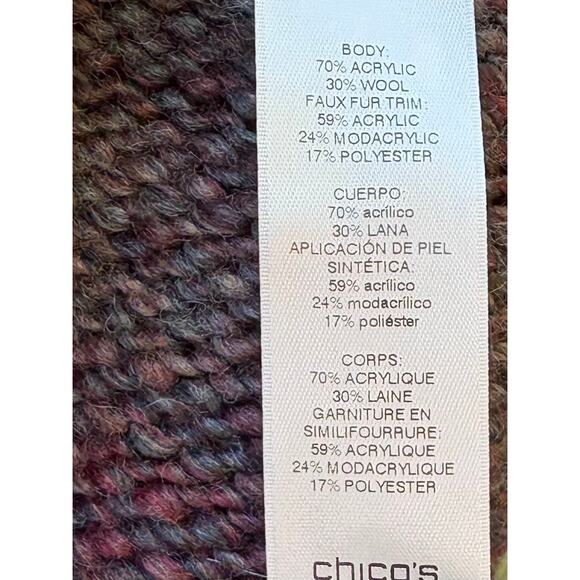 Chico's Women's Size .2 Faux Fur Collar L Brown Tan Tones Cardigan Sweater (NEW) - Picture 9 of 12